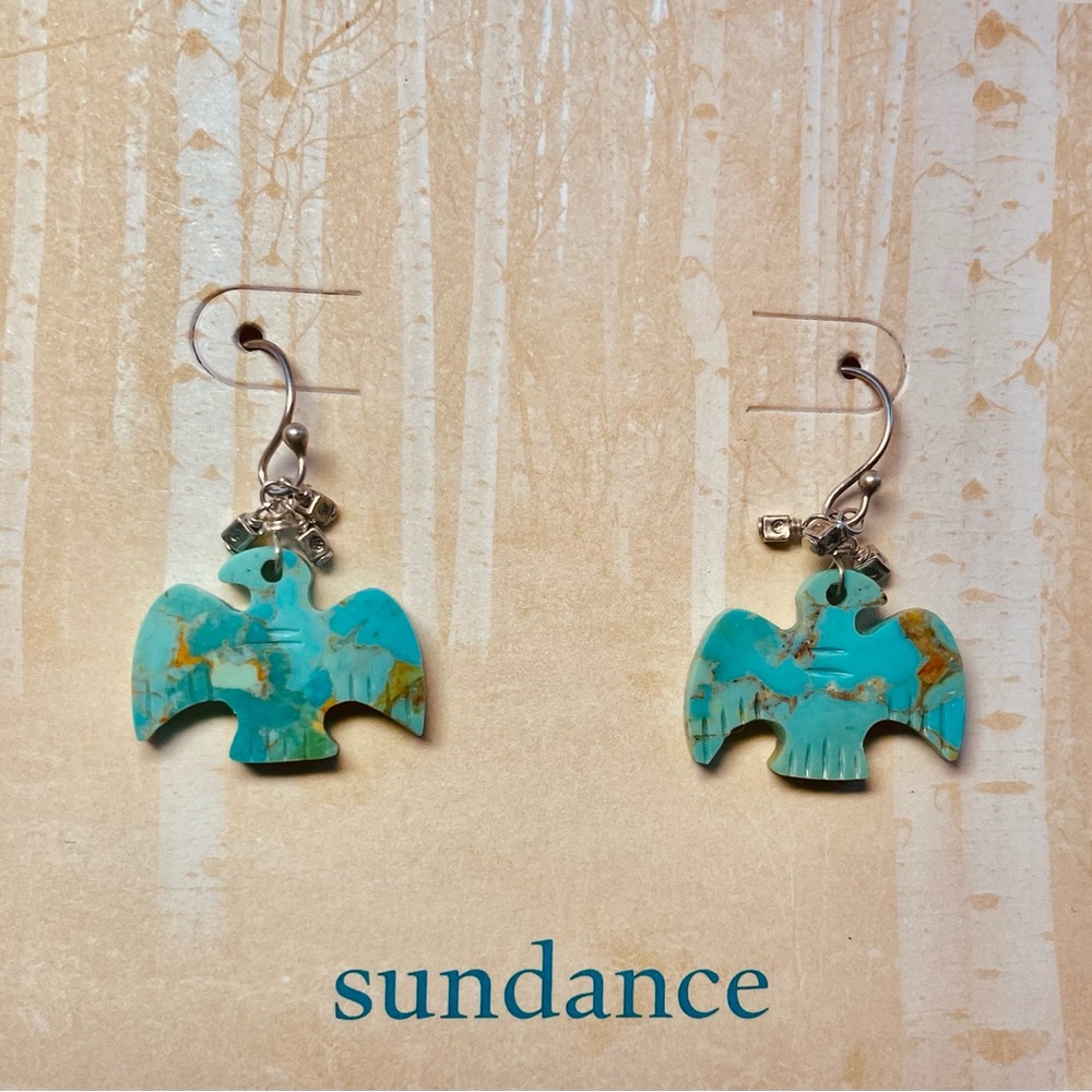 New! Hand-carved Peyote Bird Turquoise Earrings